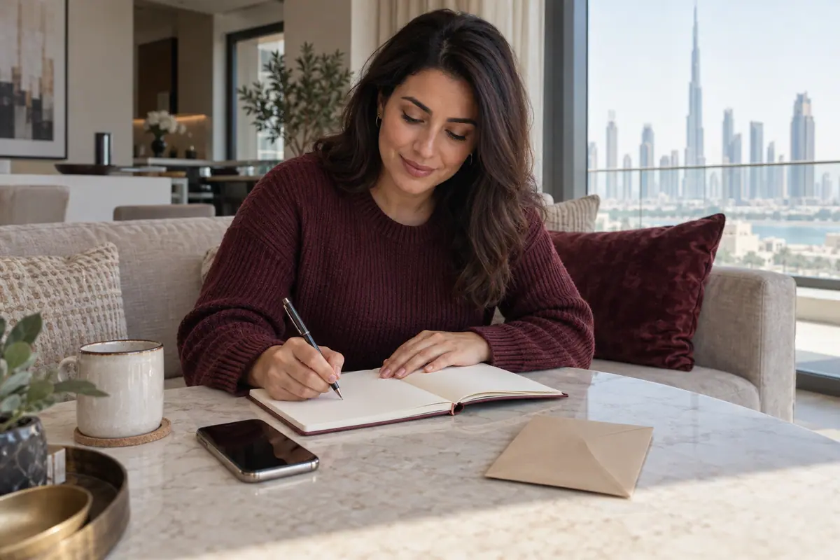 Adult preparing written notes before an appointment